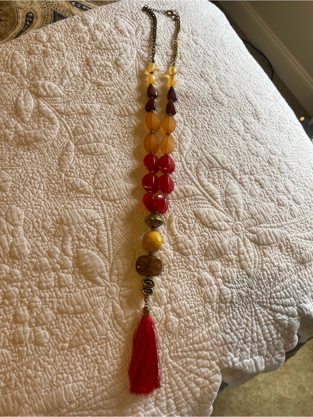 Zara Red and Amber Beaded Tassel Necklace